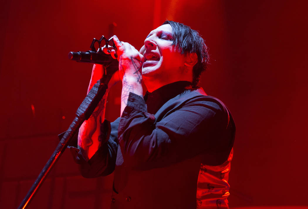 Marilyn Manson performs in concert during the opening night of the "Twins of Evil Tour,&qu ...
